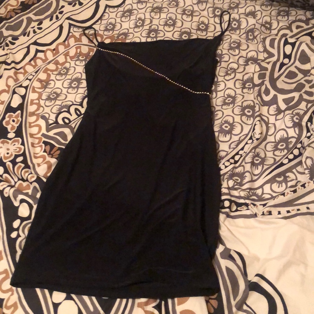 Rhinestone strap drape dress